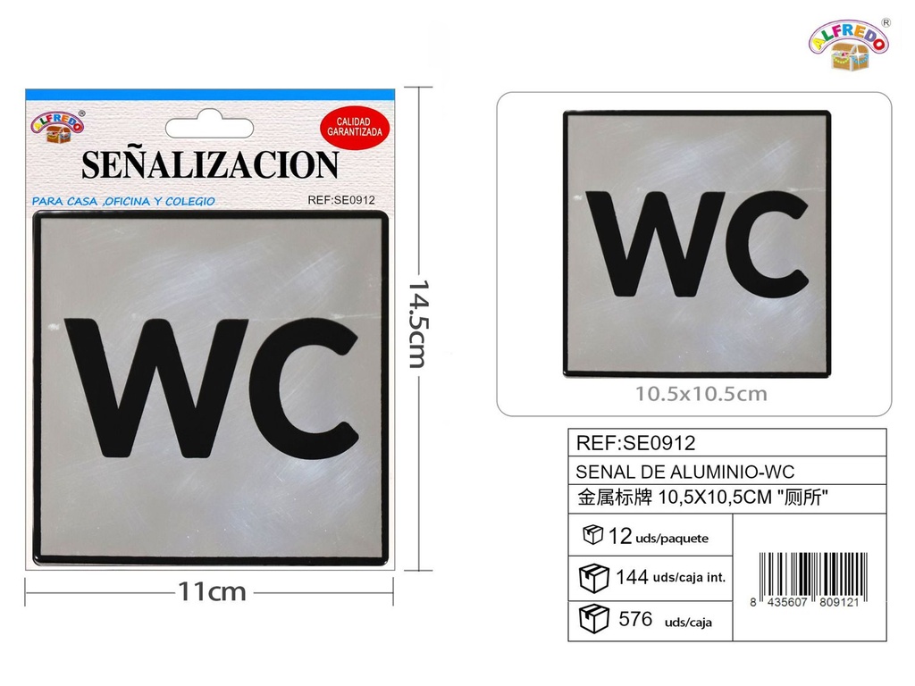 Señal de Aluminio-WC 10.5X10.5CM - Placa metálica decorativa