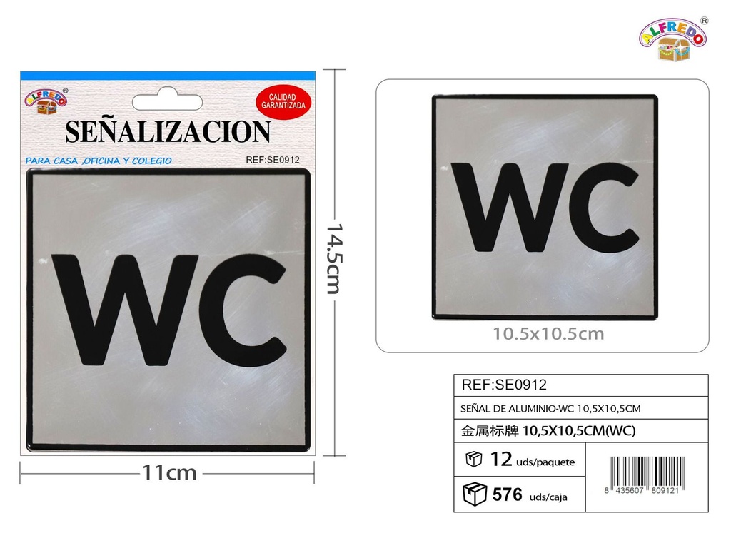 Señal de aluminio WC 10.5x10.5cm para baños