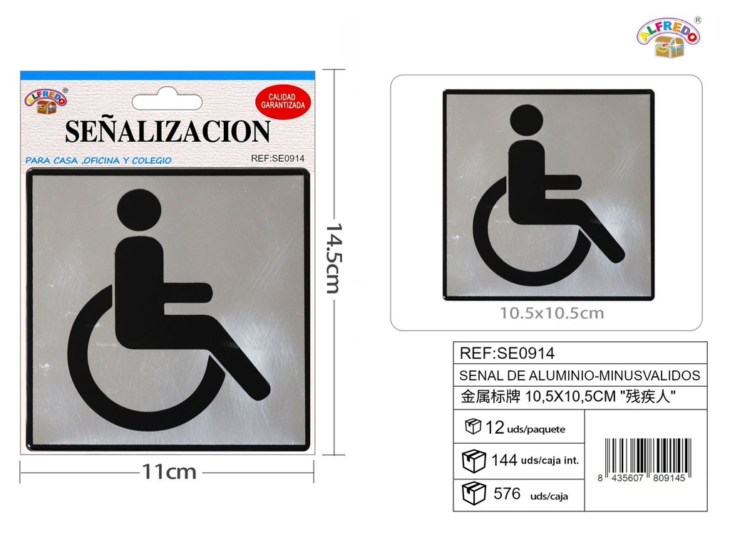 Señal de Aluminio-Minúsvalidos 10.5X10.5CM - Placa metálica decorativa