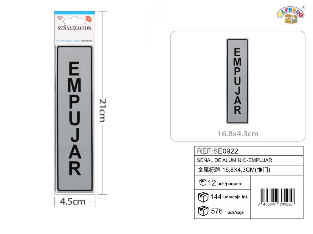 Señal de aluminio "empujar" para puertas