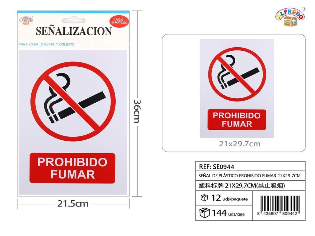 Señal de PVC "Prohibido fumar" 21.5x36cm para señalización