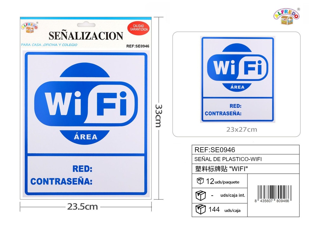 Señal de plástico WIFI 23x27cm para decoración y señalización