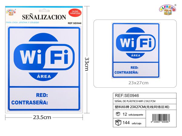 Señal de plástico WIFI 23x27cm para decoración y señalización