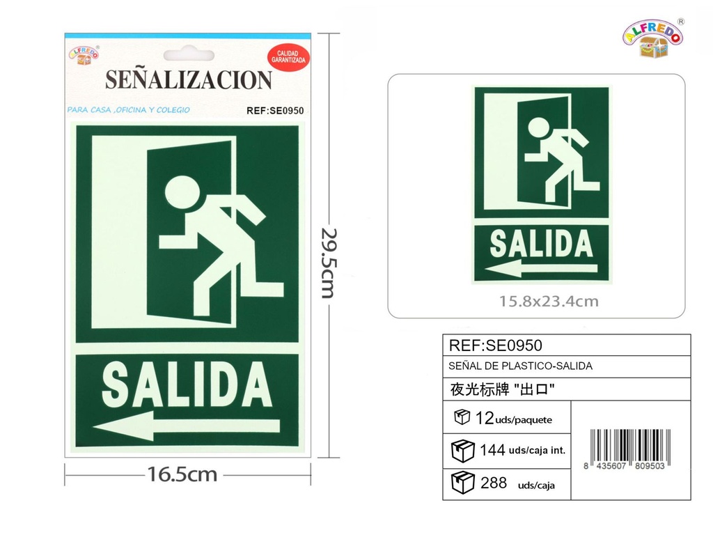 Señal de plástico "Salida" 15.8x23.4cm para seguridad