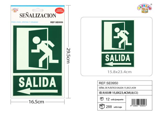 Señal de plástico "Salida" 15.8x23.4cm para seguridad