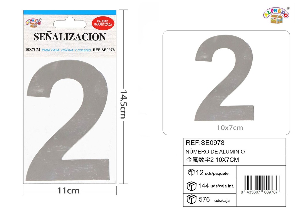 Señal de aluminio número 2 10X7 cm - Señales de metal