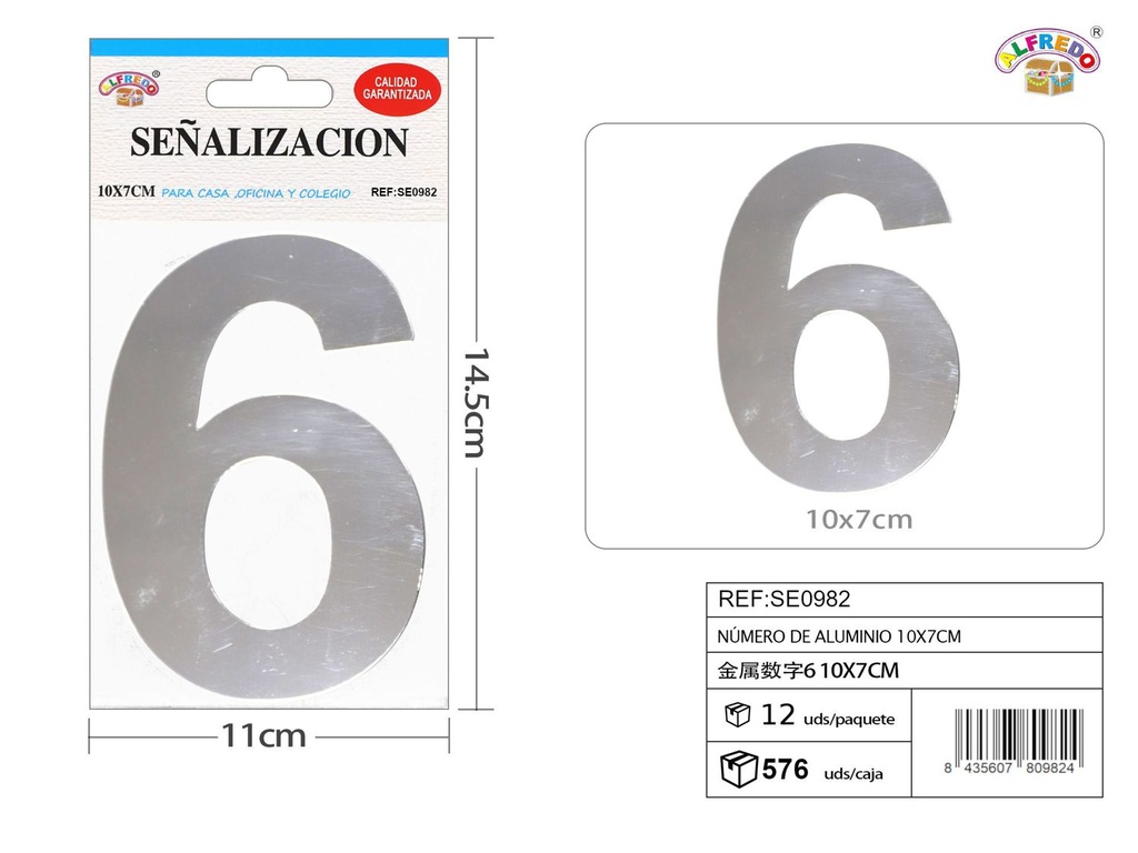 Señal de aluminio con números 10x7cm para identificación de espacios