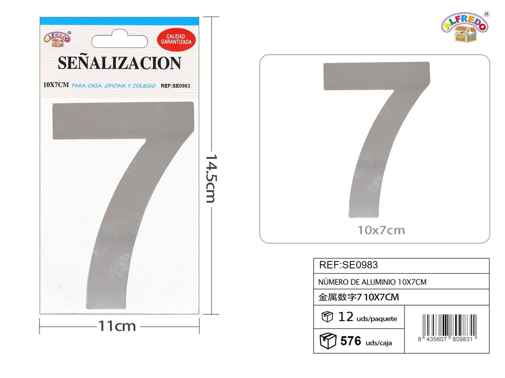 Señal de aluminio números 10x7cm para numeración