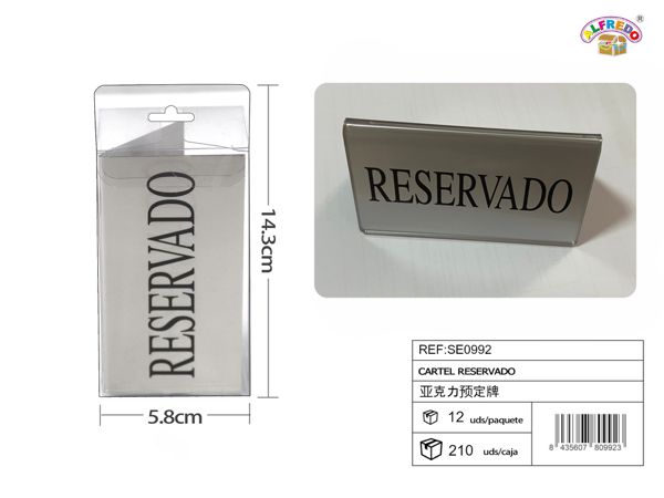 Cartel reservado acrílico para señalización