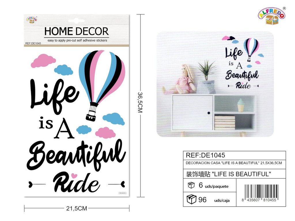 Decoración para el hogar "Life is a beautiful" 21.5x36.5cm para paredes