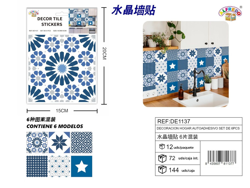 Decoración de pared autoadhesiva set de 6pcs 15x15cm - Adhesivos