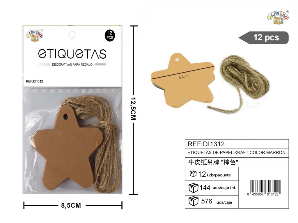 Etiquetas papel Kraft marrón estrella 10.5 x 10.5 cm - Etiquetas de regalo