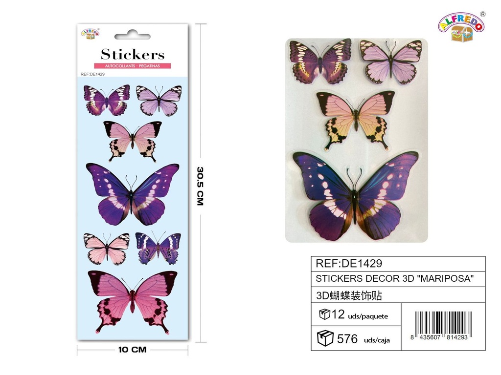 Stickers decorativos 3D "mariposa" 10x30.5cm para manualidades