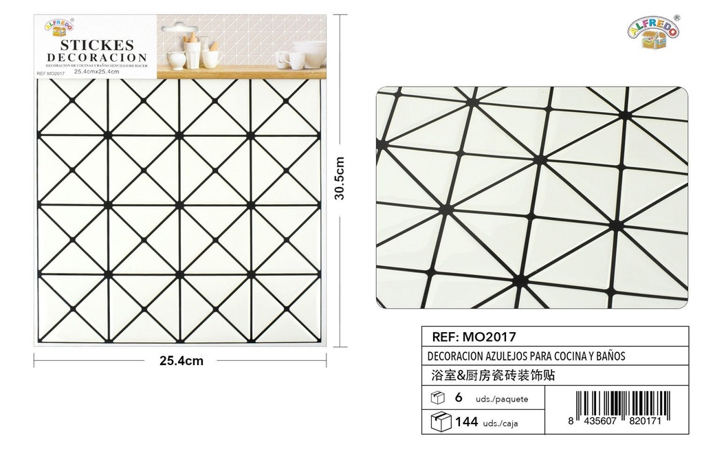 Decoración de azulejos para cocina y baños 25.4x30.5cm adhesiva