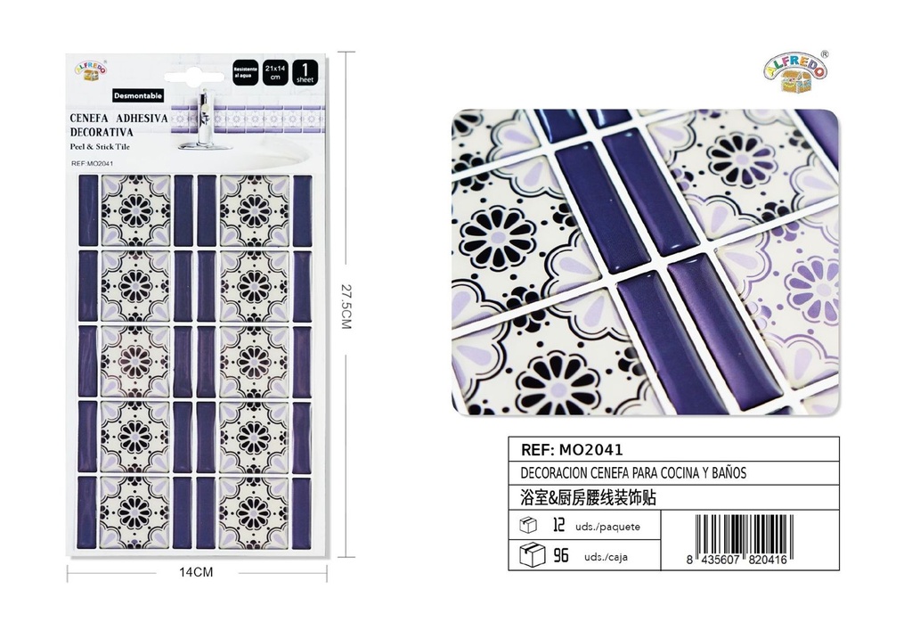 Decoración cenefa para cocina y baños 14x27.5cm adhesiva