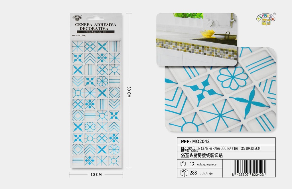  decoración de cenefa para cocina y baños 10x30.5cm - Cerámica para el hogar