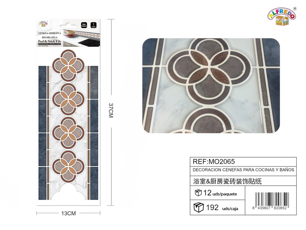 Decoración cenefa para cocina y baño 13x37cm para azulejos