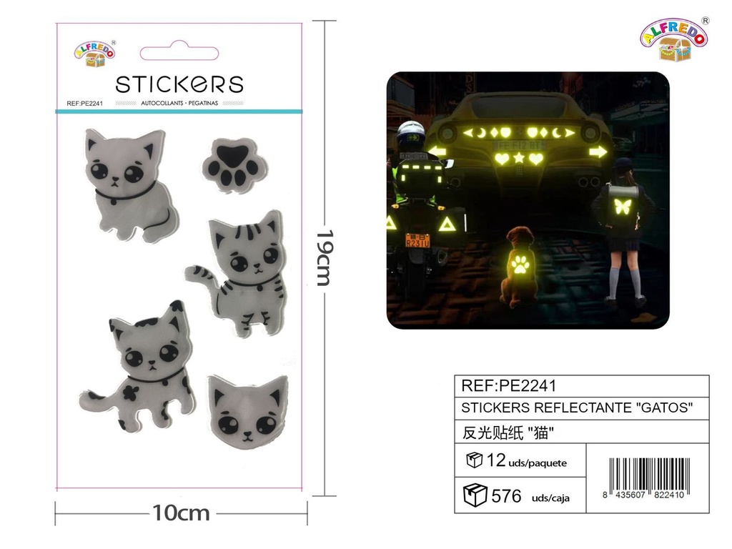 Stickers Reflectantes de Gatos 10x19 cm - Adhesivos infantiles nocturnos