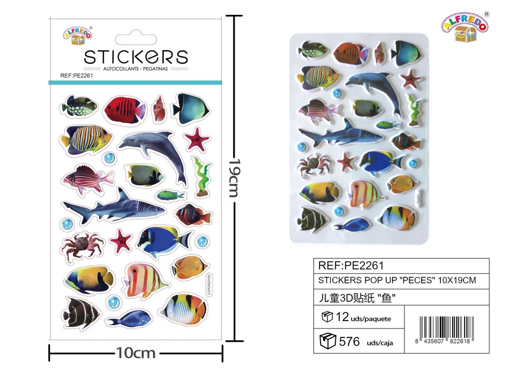 Stickers pop up "peces" 10x19cm para decoración y manualidades