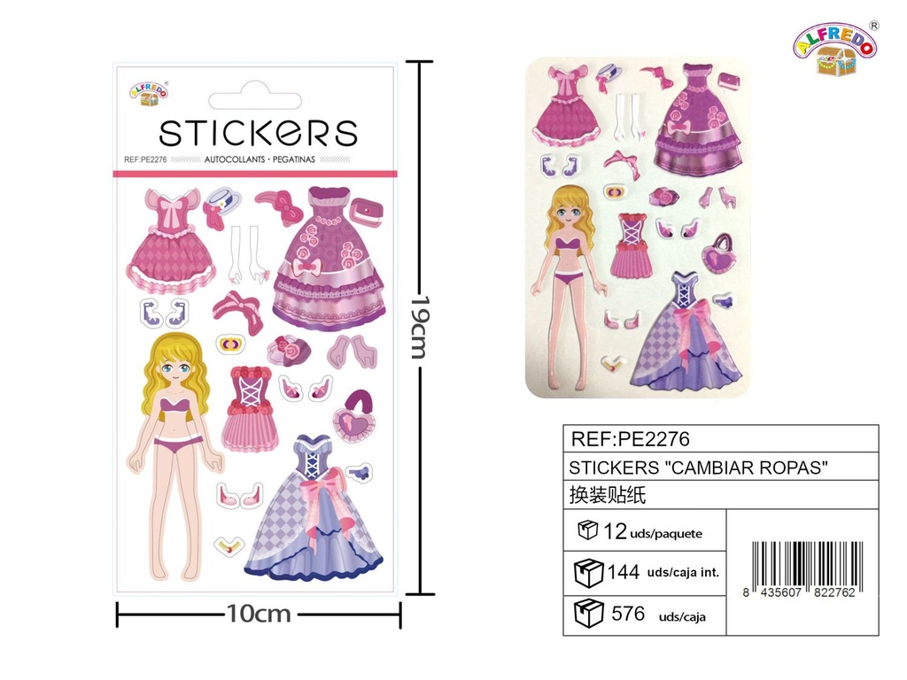 Stickers "Cambia Ropas" 10x19cm para manualidades infantiles