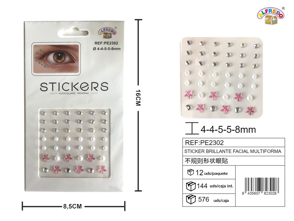 Stickers faciales brillantes multiforma 8.5x16cm