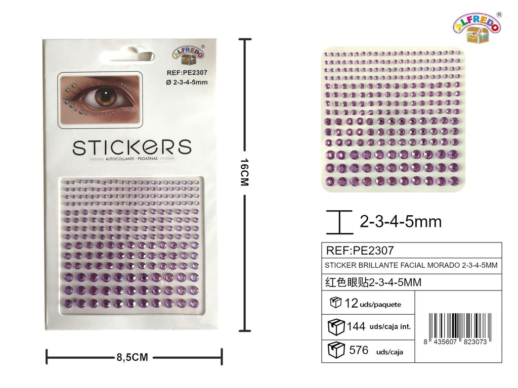 Sticker brillante facial morado 2,3,4,5mm 8.5x16cm - Accesorios de belleza
