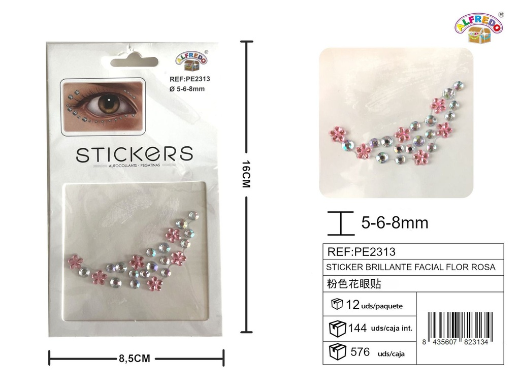 Sticker brillante facial en forma de flor rosa 8.5x16cm