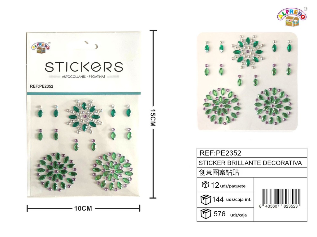 Sticker Brillante Decorativa 10x15 cm - Adorno de diamantes y perlas