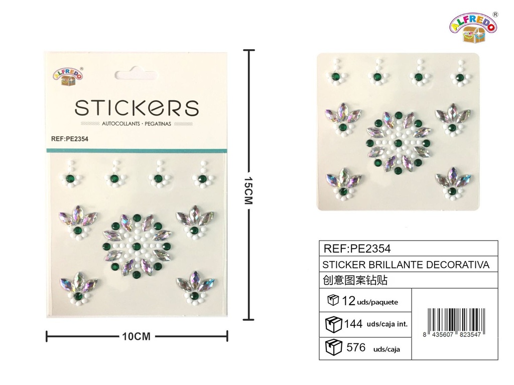 Sticker Brillante Decorativa 10x15 cm - Adorno de diamantes y perlas