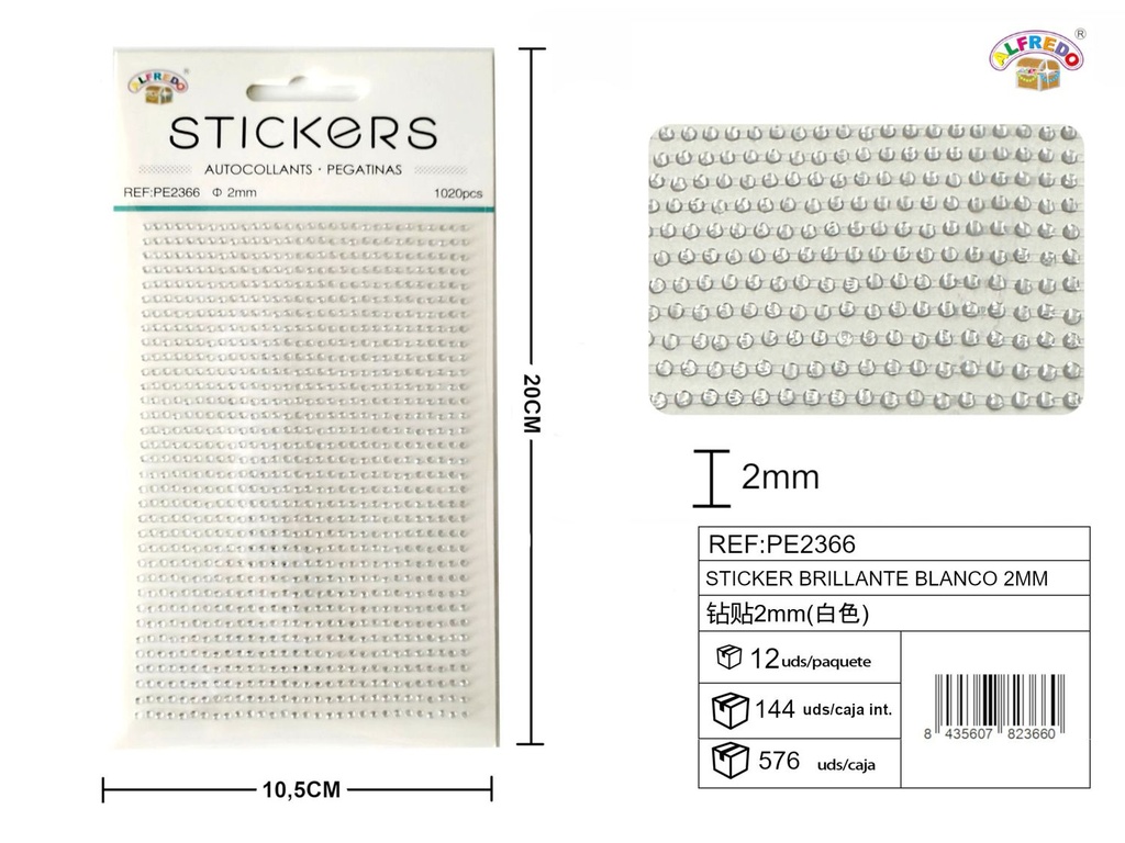 Stickers brillantes blancos 2mm 10.5x20cm para manualidades