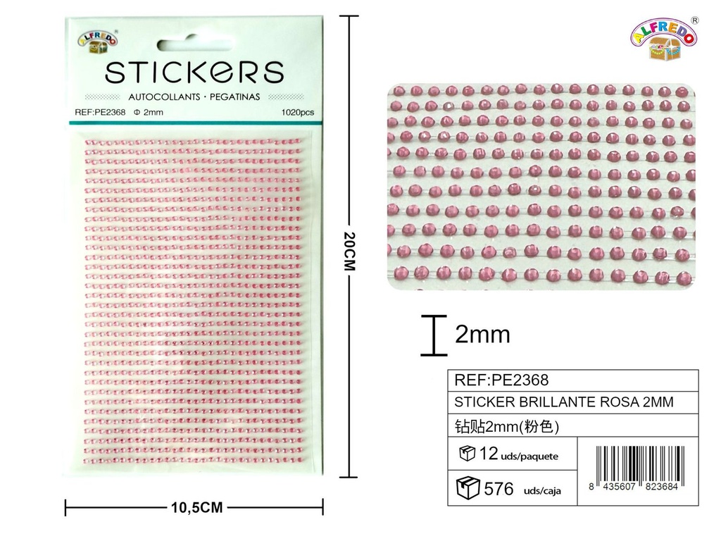 Stickers brillantes rosa 2mm 10.5x20cm