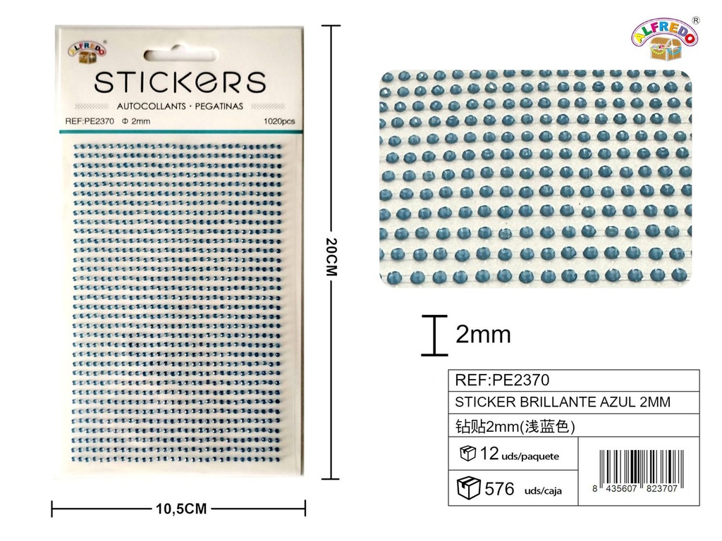 Stickers brillantes azul 2mm 10.5x20cm para manualidades