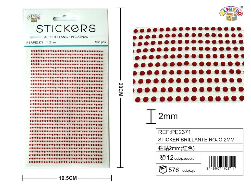 Stickers brillantes rojos 2mm 10.5x20cm para manualidades