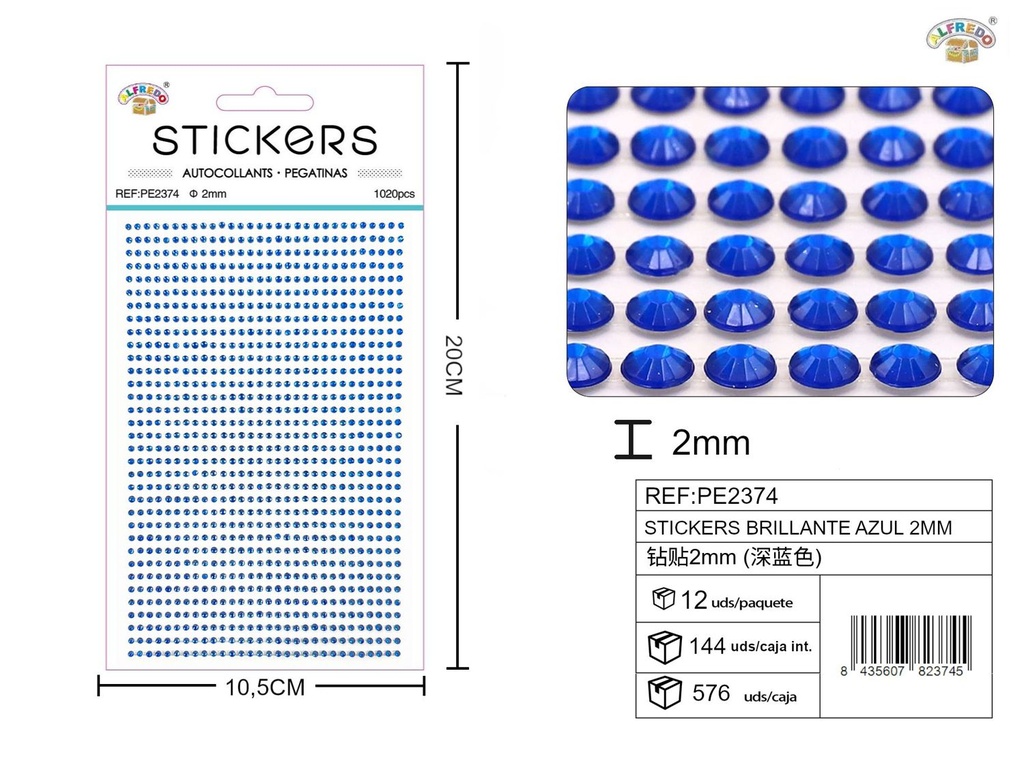 Pegatinas brillantes azul oscuro 2 mm, 1020 piezas 10 x 20 cm - Decoración