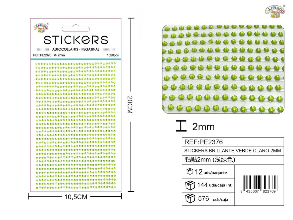 Pegatinas brillantes verde claro 2 mm, 1020 piezas 10 x 20 cm - Decoración