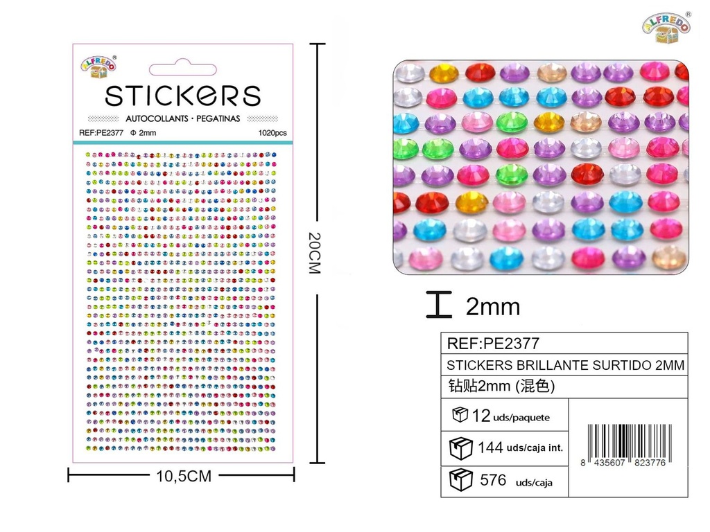 Pegatinas brillantes surtidas 2 mm, 1020 piezas 10 x 20 cm - Decoración