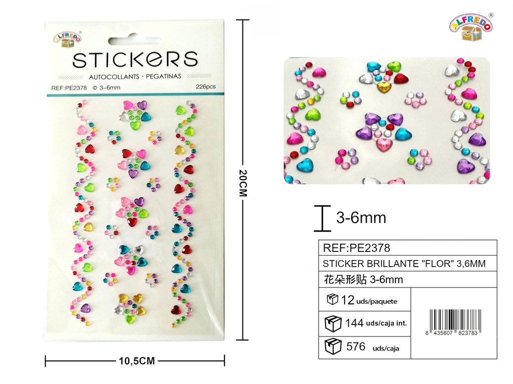 Sticker Brillante "Flor" 3.6mm-226pcs 10.5x20 cm - Adorno de diamantes y perlas