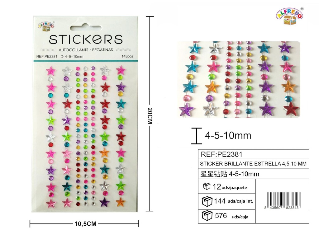 Stickers brillantes "estrella" 4,5,10mm 10,5x20cm para manualidades y decoración