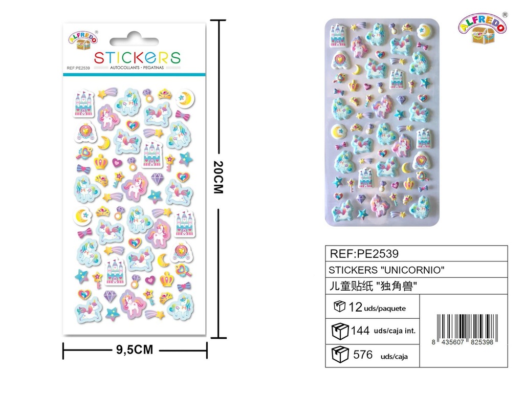 Stickers de unicornio 9.5x20 cm - Pegatinas infantiles