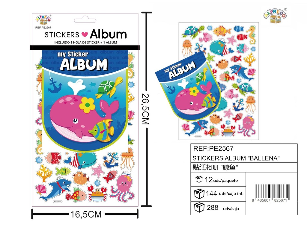 Stickers álbum "Ballena" 16.5x26.5cm para manualidades y decoración