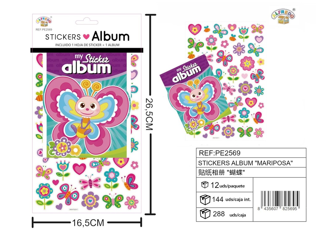 Stickers álbum "Mariposa" 16.5x26.5cm para manualidades