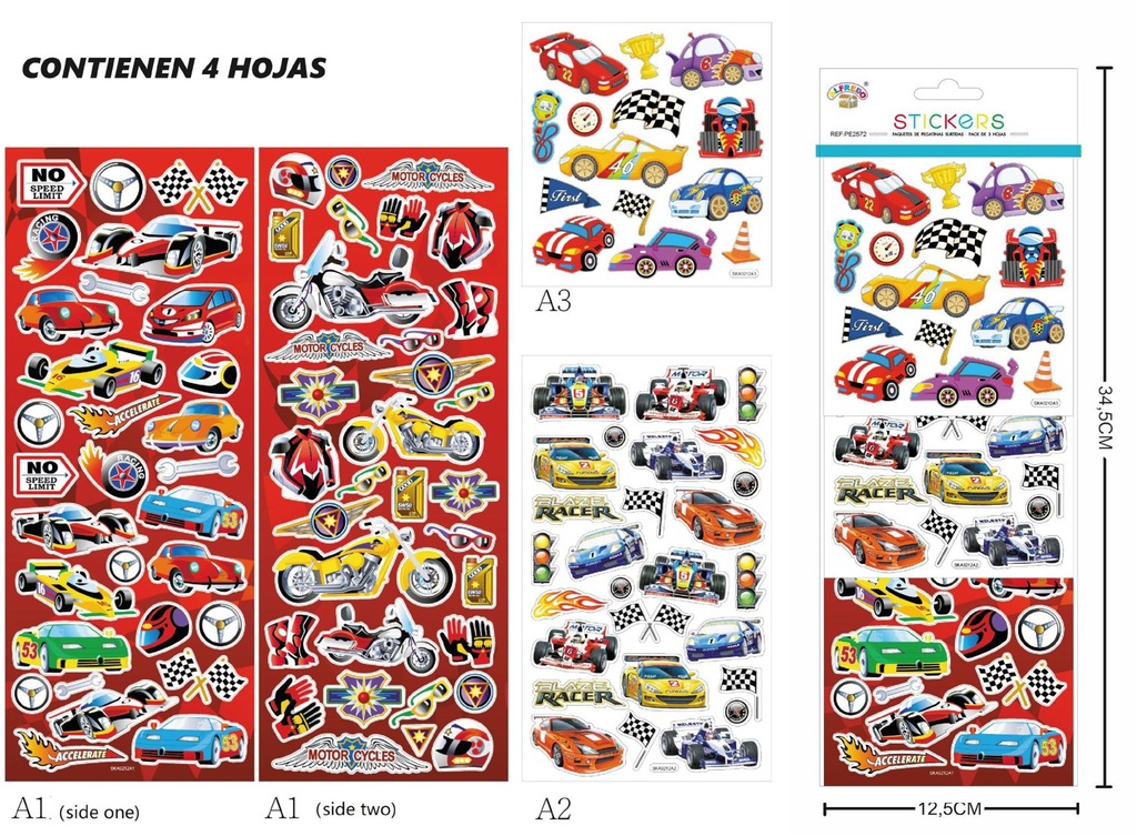 Stickers decorativos "Coche" 4 hojas 12.5x34.5cm