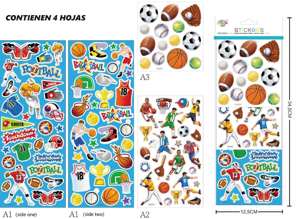 Stickers decorativos de pelota 4 hojas 12.5x34.5cm para manualidades