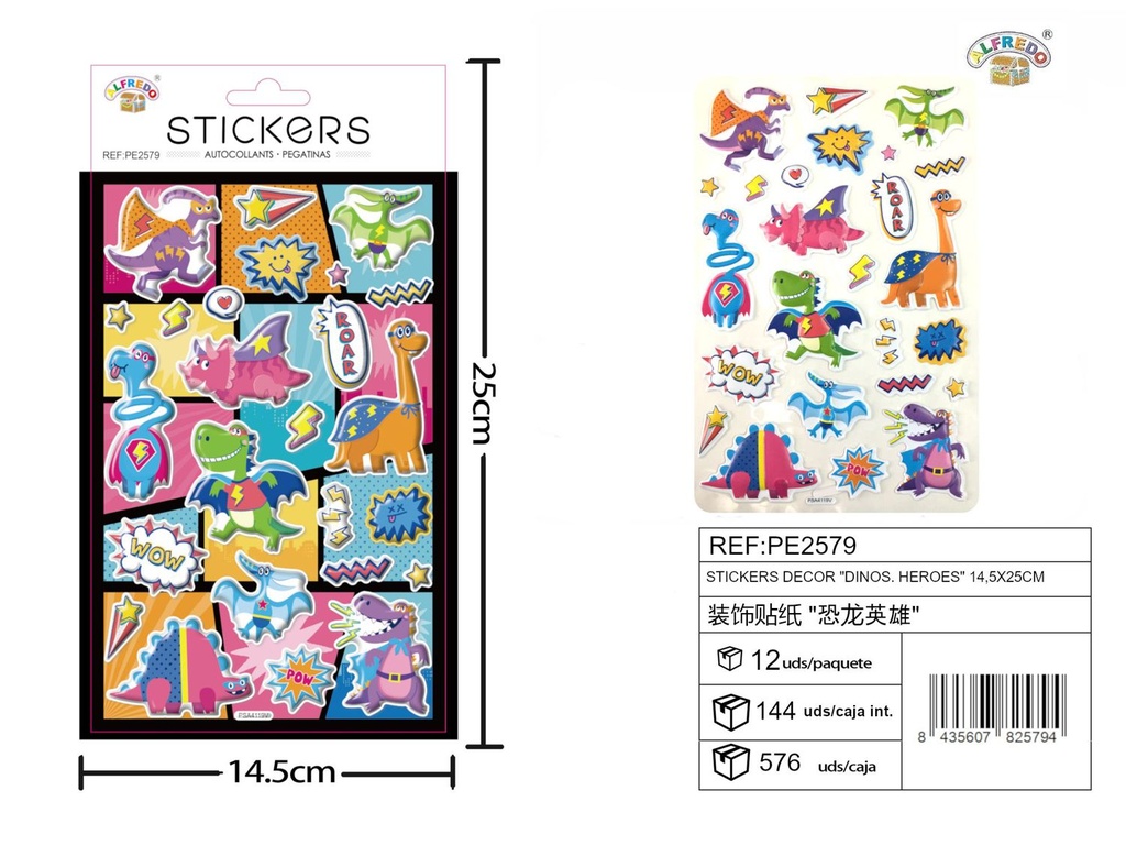 Pegatinas decorativas "Dinos Heroes" 14.5x25cm para manualidades