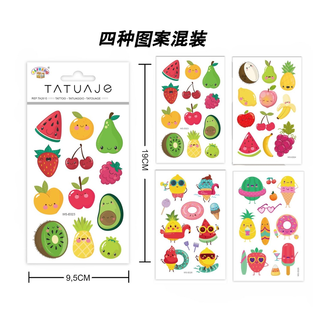 Stickers tatuajes de frutas 9.5x19cm para decoración temporal