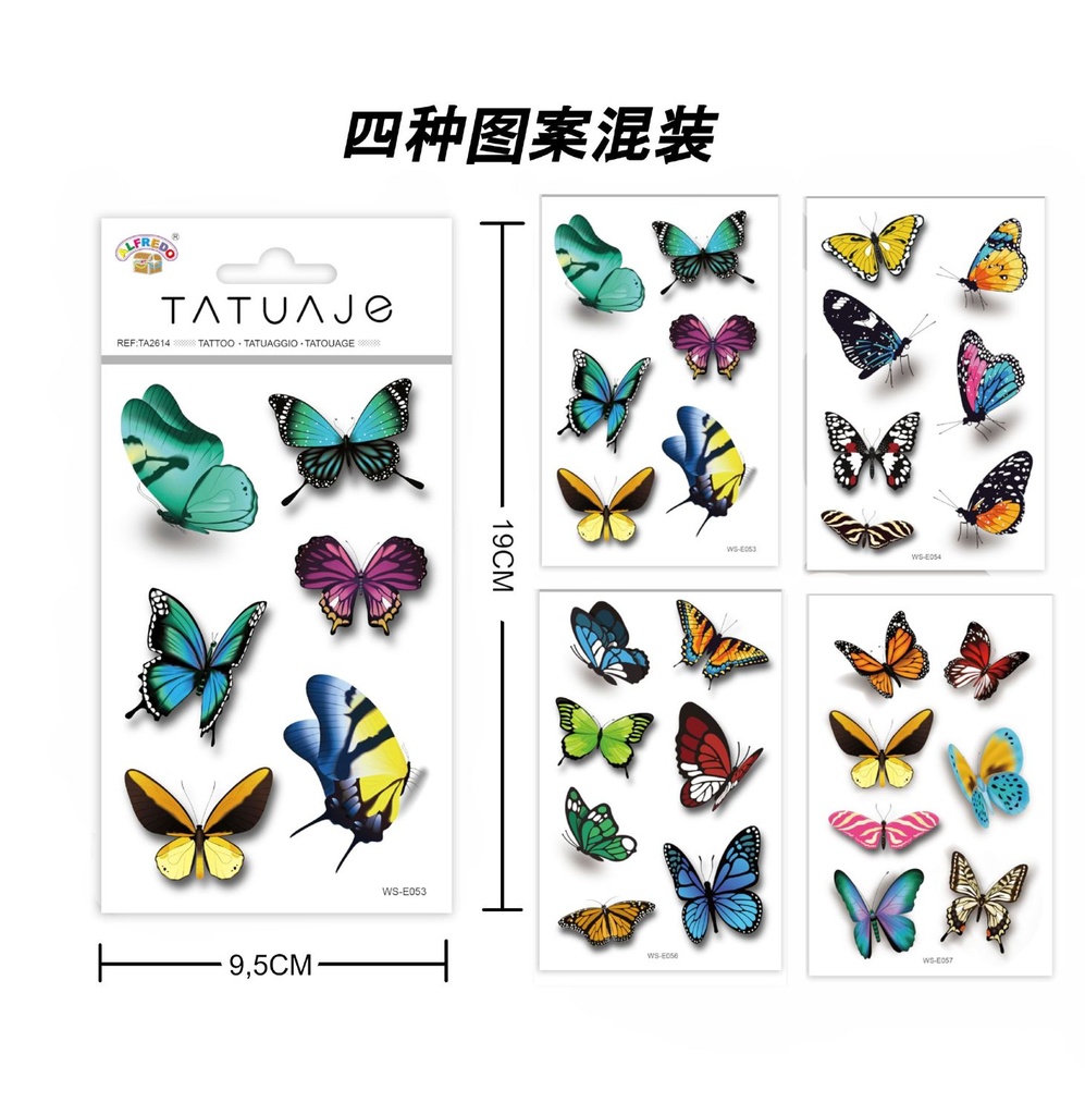 Stickers de tatuajes de mariposa 9.5x19cm para belleza