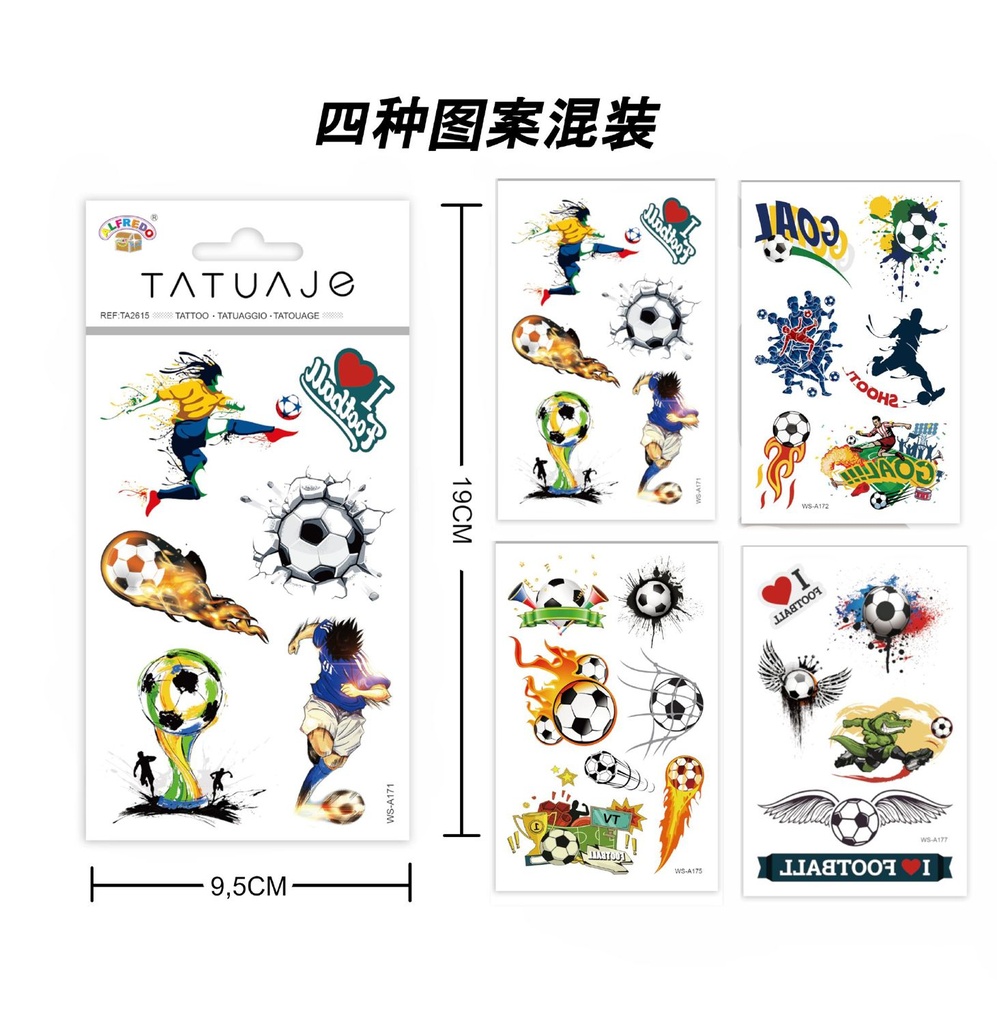 Stickers tatuajes fútbol 9.5x19cm para eventos deportivos