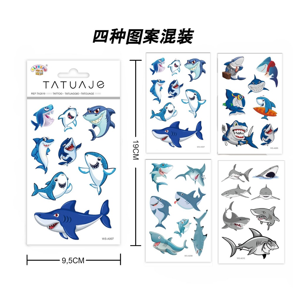 Stickers de tatuajes tiburón 9.5x19cm - Tatuajes temporales