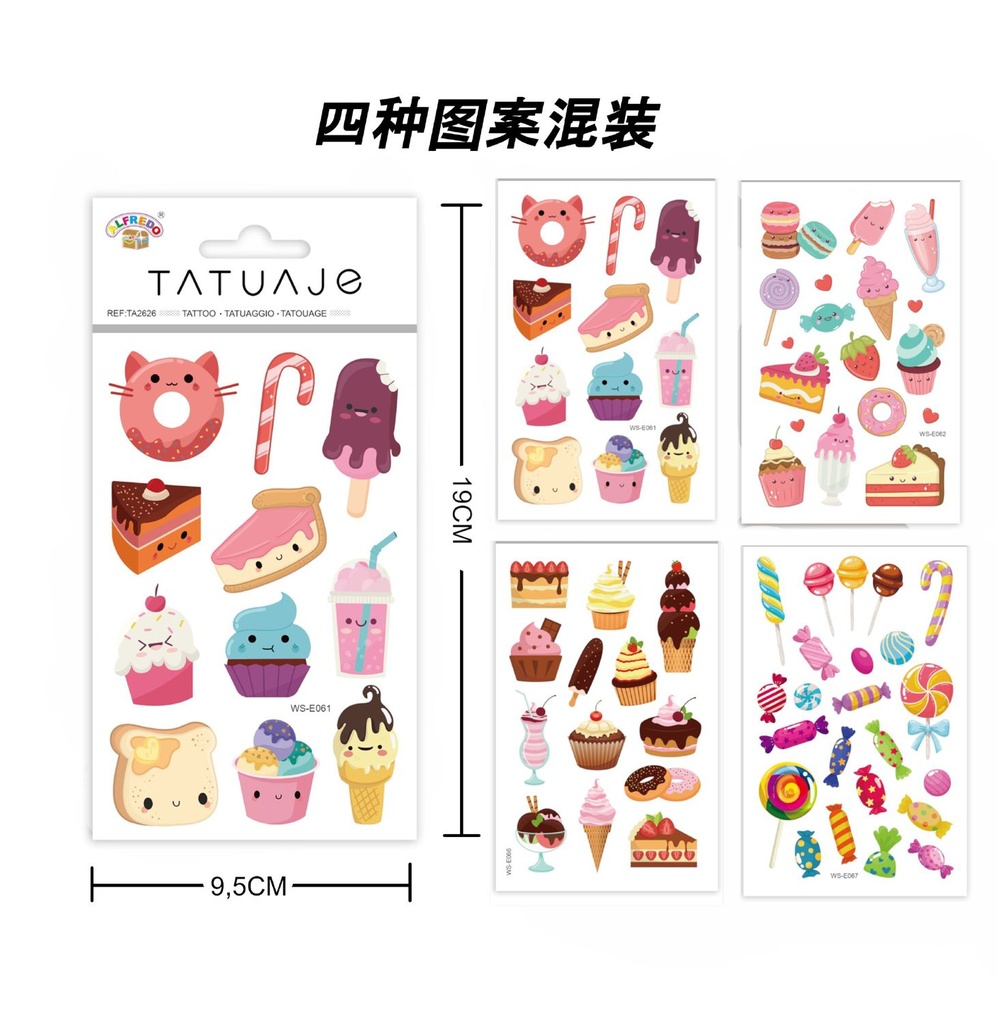 Stickers de tatuajes tarta 9.5x19cm - Tatuajes temporales