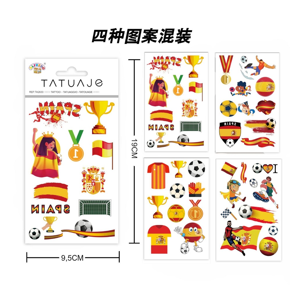 Stickers tatuajes de fútbol 9.5x19cm para decoración corporal